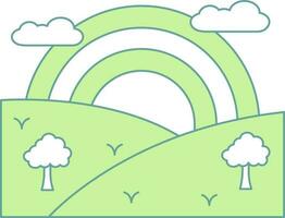 Landscape With Rainbow Icon In Green And White Color. vector