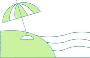 Beach View With Umbrella Icon In Green And White Color. vector