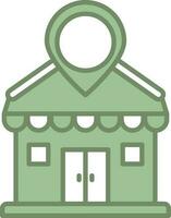 Location Pin With Shop Icon In Green And White Color. vector