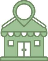 Location Pin With Shop Icon In Green And White Color. vector