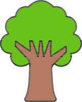 plano estilo árbol icono en verde y marrón color. vector