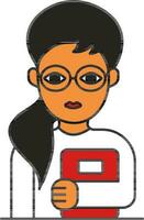 Eyeglasses Wearing Young Girl Holding Book Colorful Icon. vector