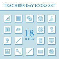 Blue And White Set Of Education Equipment For Teachers Day Icon On Square Pattern Background. vector