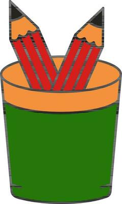 Pencils In Cup Colorful Icon In Flat Style.