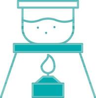 Chemical Flask At Burner Icon In Cyan And White Color. vector