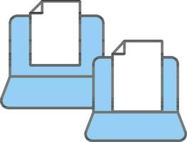 Open File In Two Laptop Blue And White Icon. vector