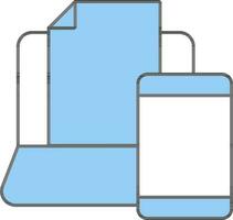 File In Laptop Screen With Mobile Blue And White Icon. vector