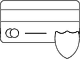 Linear Style Payment Card With Security Shield Icon. vector
