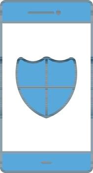 Smartphone With Security Shield Icon In Blue And White Color. vector