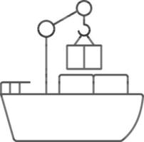 Container Ship Icon In Black Outline. vector