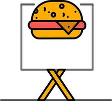 publicidad tablero de hamburguesa tienda icono en naranja y blanco color. vector