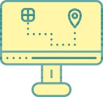 Delivery Parcel In Way On Monitor Screen Icon In Yellow And Green Color. vector