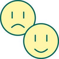 triste y contento emoji cara icono en amarillo y verde color. vector