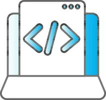 Web Programming Or Coding In Laptop Screen Blue And White Icon. vector