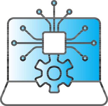 Chip Setting Connection In Laptop Screen Blue Gradient Icon. vector