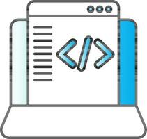 Web Programming Or Coding From Laptop Icon In Blue And White Color. vector