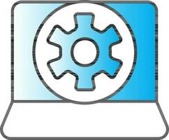 Cogwheel In Laptop Screen Blue And White Icon. vector