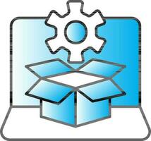 Cogwheel With Delivery Box In Laptop Screen Blue Gradient Icon. vector