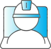 Laptop Engineer Icon In Blue And White Color. vector