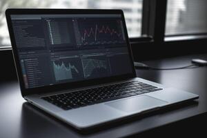 Laptop with analytical data. Created with technology. photo