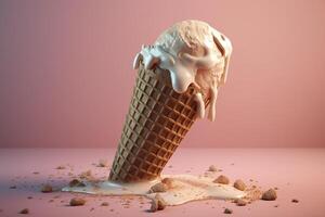 Melting ice cream cone. Created with technology. photo