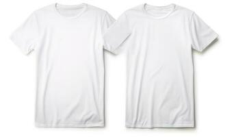 Men's white blank T-shirt, template, from two sides, isolated on white background, generate ai photo