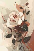 a red rose in an abstract style with flowers and leaves, in the style of soft, muted color palette, line drawing style, ephemeral shapes, generate ai photo