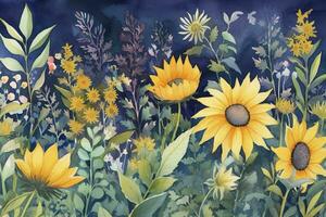 Paint a series of watercolor botanical illustrations, showcasing different types of flowers and foliage with scientific accuracy, generate ai photo