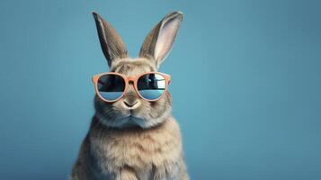 Cool bunny with sunglasses on colorful background. photo