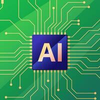 AI chip on a computer circuit board background. vector