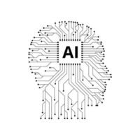 AI chip on a head-shaped.lines and dots connect. vector