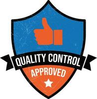 Quality Control Approved Stamp, Badge, Icon, Seal, Emblem, Quality Assurance Label, Quality Concept, Service, Controller, Patch, Rubber, Product, Sticker, Vector Illustration With Grunge Texture