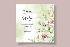 wedding invitation card with beautiful watercolor roses decoration vector