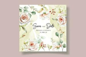 Elegant wedding invitation with beautiful watercolor flowers vector