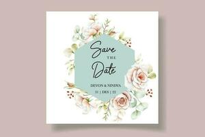 Elegant wedding invitation card with beautiful watercolor roses vector