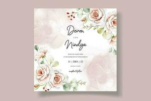 wedding invitation card with beautiful watercolor roses decoration vector