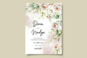 Elegant wedding invitation card with beautiful watercolor roses vector