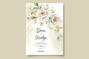 wedding invitation card with beautiful watercolor roses decoration vector