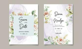 Elegant wedding invitation with beautiful watercolor flowers vector