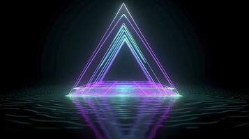 neon triangle background isolated on dark background, vector illustration, style zachowcin, in the style of neon and fluorescent light, neon realism, generat ai photo