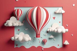 Paper cut style, valentine day with heart balloon and love, photo