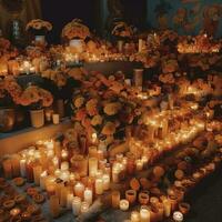 día de el muerto calaveras dia Delaware los muertos. día de el muerto y mexicano Víspera de Todos los Santos antecedentes. mexicano tradicion festival. día de el muerto azúcar cráneo. dia Delaware los muertos, generar ai foto