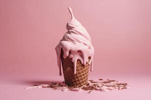 Melting ice cream cone. Created with technology. photo