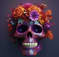 Day of the Dead skulls. Dia de los Muertos. Day of the Dead and Mexican Halloween background. Mexican tradition festival. Day of the dead sugar skull. Dia de los Muertos, generate ai photo