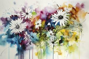 Use watercolor to create a series of abstract floral patterns, using color and shape to capture the essence of flowers without depicting them realistically, generate ai photo