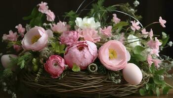 Pink Spring Flower Arrangement, Easter Decoration, generate ai photo
