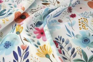 utilizar acuarela floral patrones a crear único y vistoso tela diseños para vestidos, Faldas, y blusas, generar ai foto