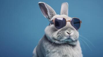 Cool bunny with sunglasses on colorful background. photo