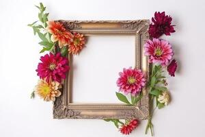 empty frame Vintage Frame With Flower decoration around frame. photo