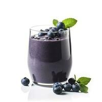 Tasty blueberry smoothie in glass isolated on white background, generate ai photo